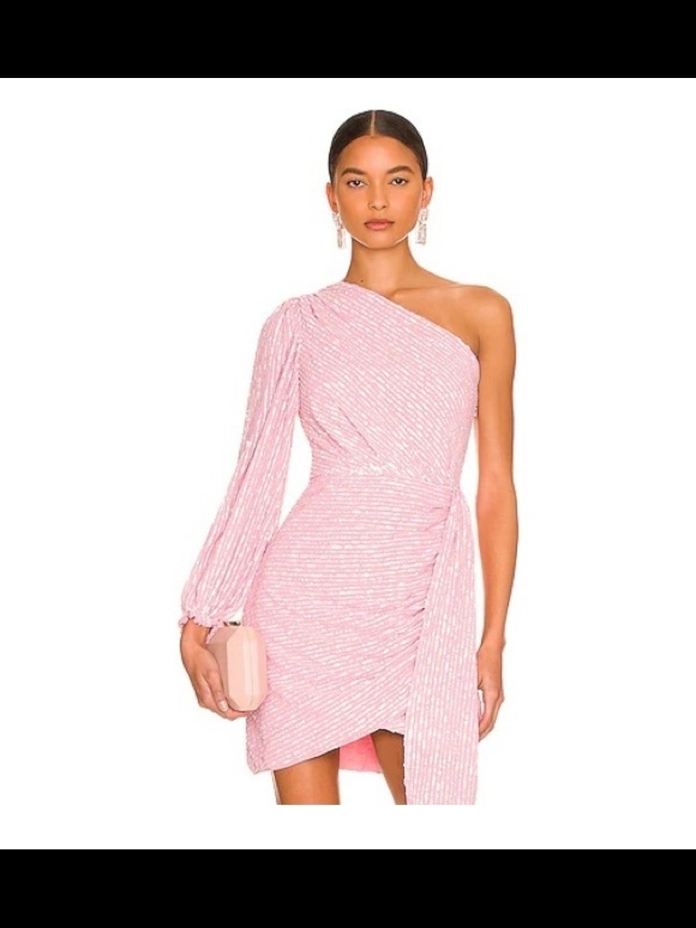 SAYLOR One-Shoulder Sequin Mini Dress in Pink Size M